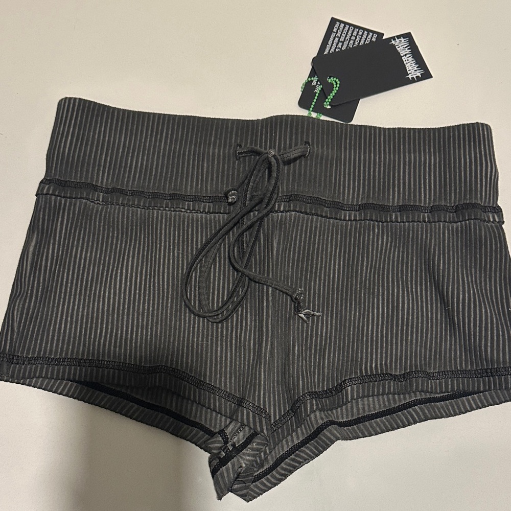 Dolls Kill Black Pinstripe Waistband Tie Shorts